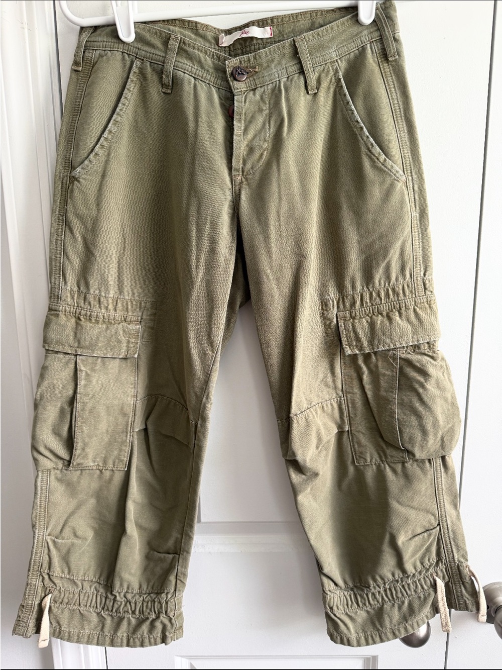 Olive Green Women Cargo Capri Pants - Casual Utility Style